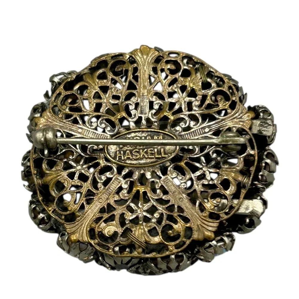 Miriam Haskell Mid Century Rhinestone Cabochon Statement Brooch